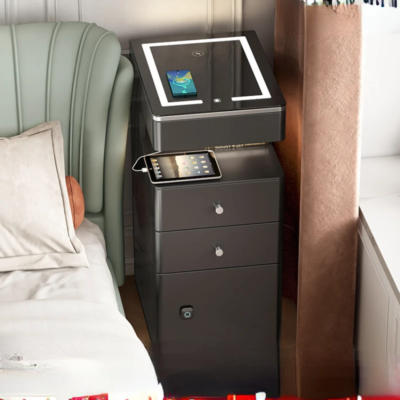 Light Luxury Smart Ultra-Narrow Bedside Table Wireless Charging Tmall Genie Bedroom Black Bedside Cabinet with Safe Box