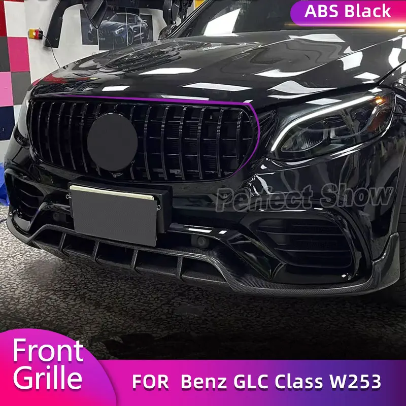 ABS Gloss Black Front Bumper Grille Mesh for Mercedes Benz GLC Class W253 GLC300 2015-2018 Car Racing Front Kidney Grills Grill