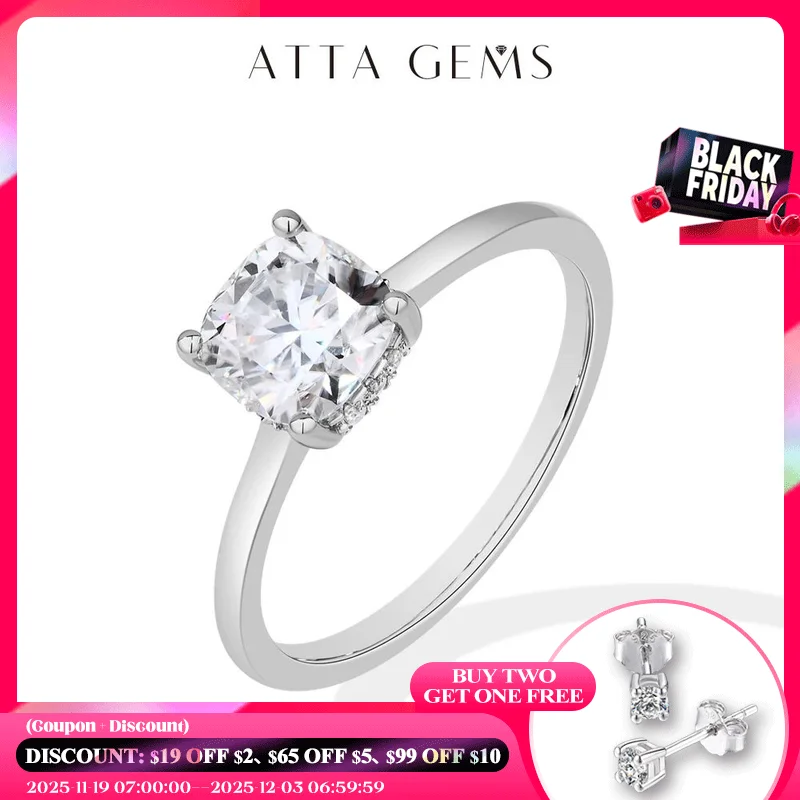 

ATTAGEMS Cushion Cut 1.5ct 2.5ct Moissanite Ring DVVS1 925 Silver 18K Gold Plated For Women Engagement Wedding Band Fine Jewelry