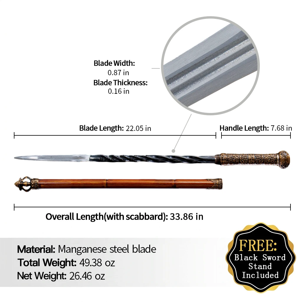 Vintage  Scale Spear Mace Extendable Reverse Connection Design Martial Arts Swordd for Wushu Display & Culture Ornament