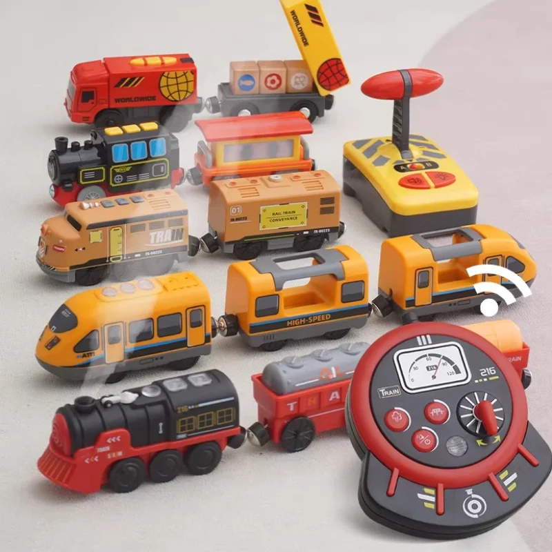 새로운 나무 RC 기차 철도 액세서리 원격 제어 전기 기차 자석 레일 카 모든 브랜드 기차 트랙 장난감에 적합