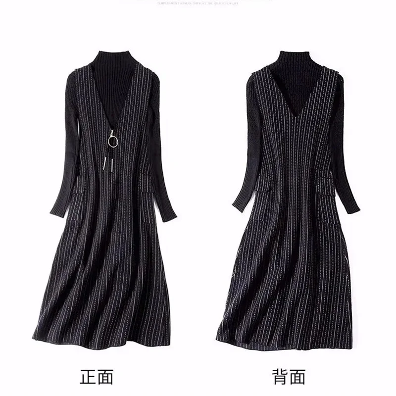 

Women Vest Dress Two Piece Set 2025 New Vests Dresses+ Knitted Sweater 2 Piece Set Fashion Women's Dress Suit