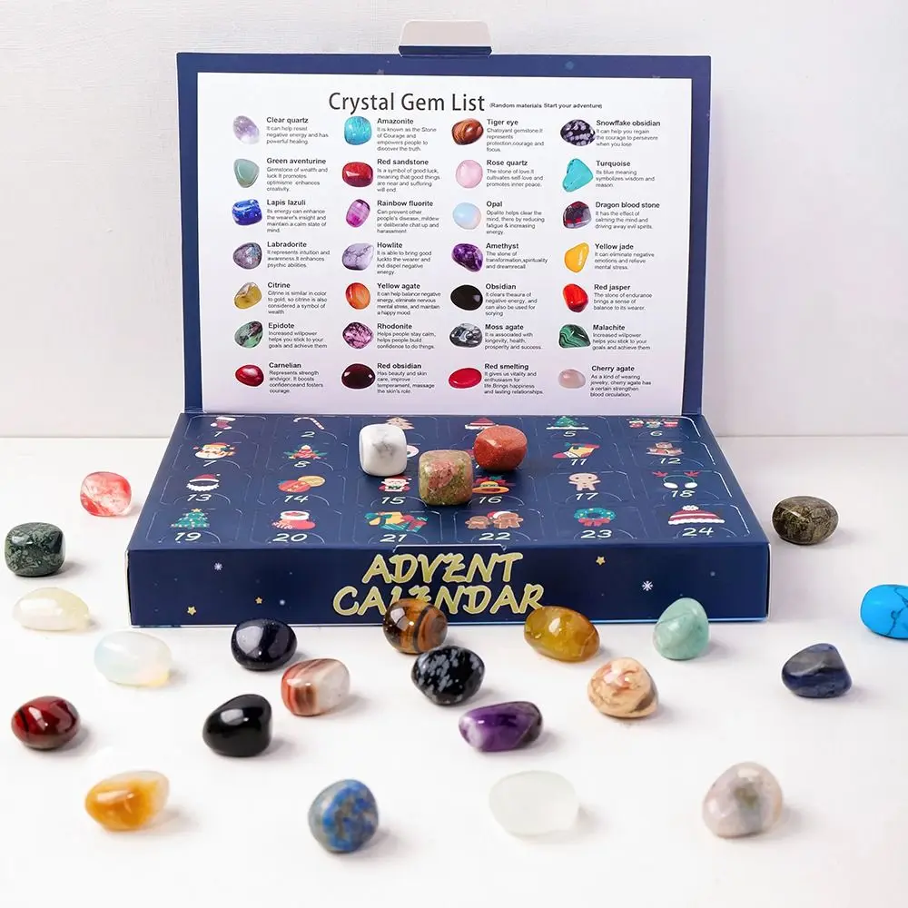 24Pcs 24 Boxes Christmas Crystal Advent Calendar Natural Stones Polished Gravel 24 Days Countdown Toys Surprise Positive Energy - Image 2