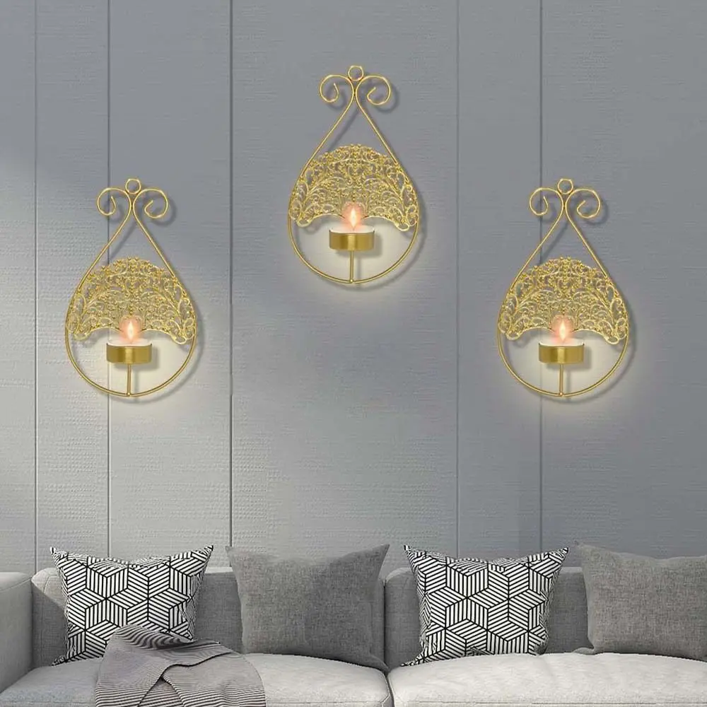 

Gold Wall-mounted Candlestick Wrought Iron Decorative Metal Tree Candle Holder Light Luxury Hanging Aromatherapy Rack Home Decor