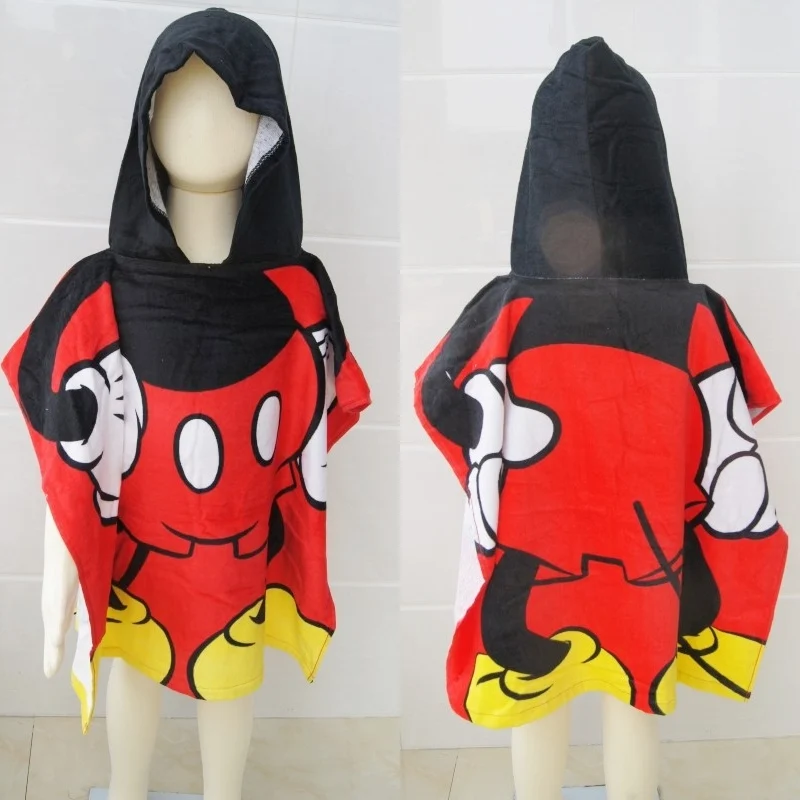 

2023 Disney 100% Cotton Minnie Mickey Mouse Girls Boys Hooded Towel Cloak Absorbent Toddler Baby Beach Towel 60X120CM