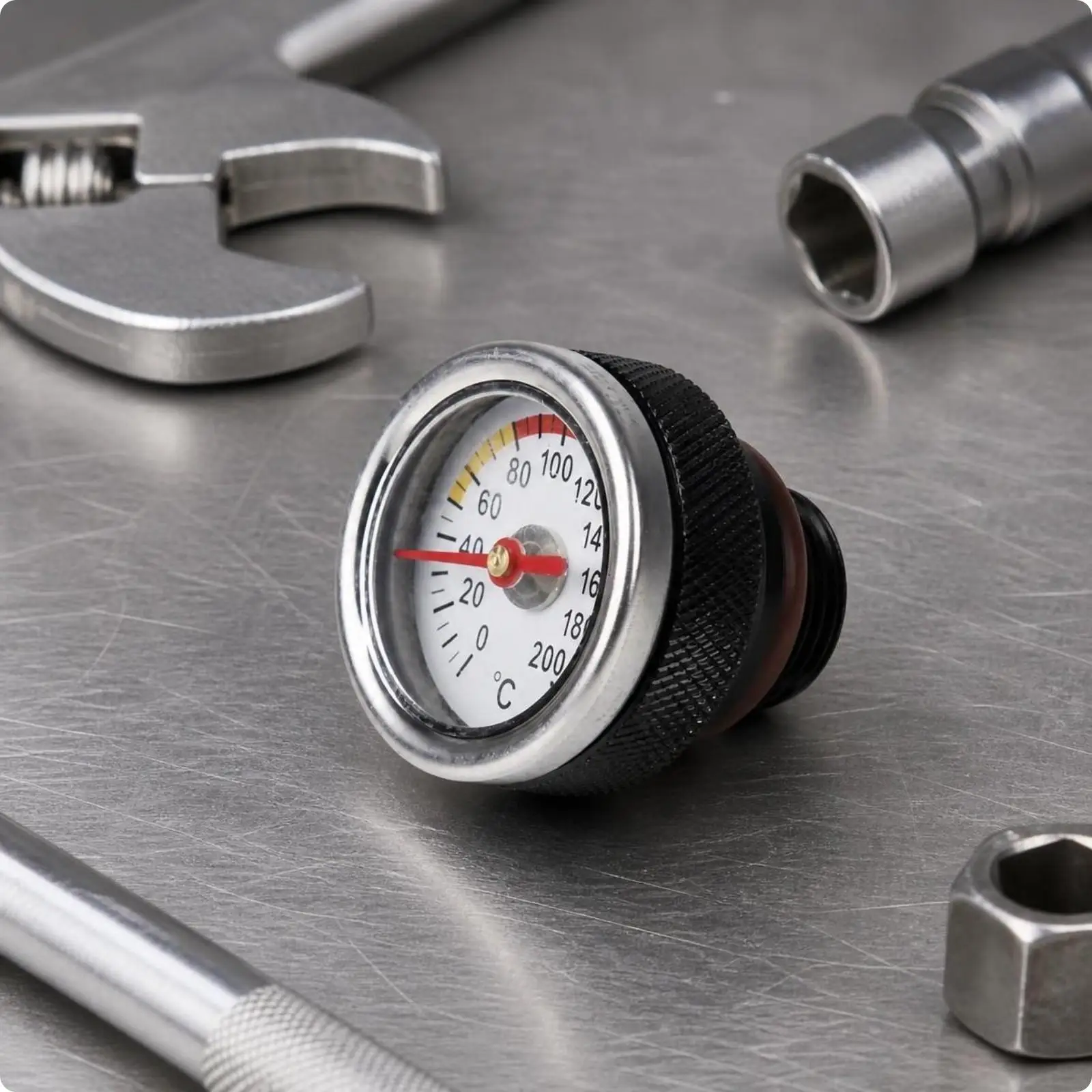 Aluminum Alloy Engine Oil Gauge Dipstick with Temperature Reader for Motorcycle 35mm Diameter 40mm Height M
