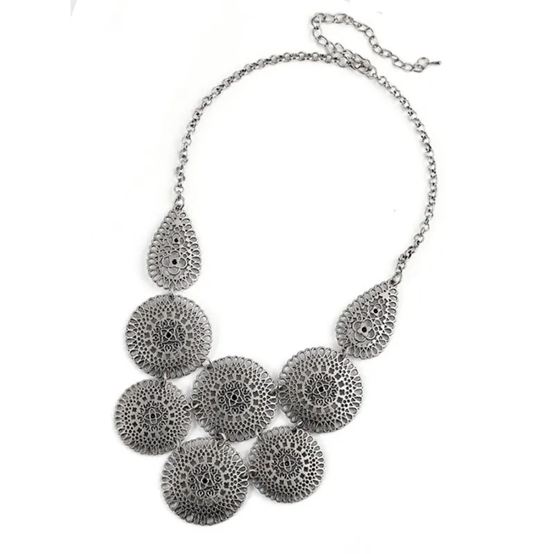 LZHLQ Women Alloy Hollow Round Necklace Statement Vintage Jewelry Coin Necklace Women Dress Accessories Necklaces Pendants