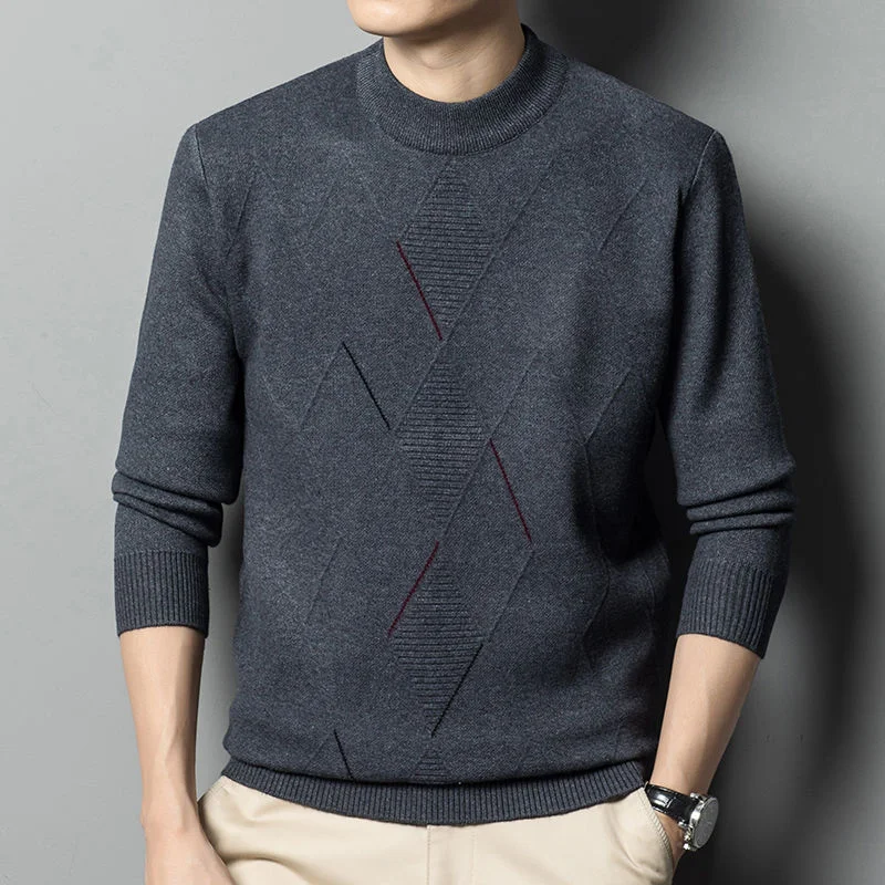 Round Neck Long Sleeve Thickened Casual Sweater for Middle-aged and Elderly Men
