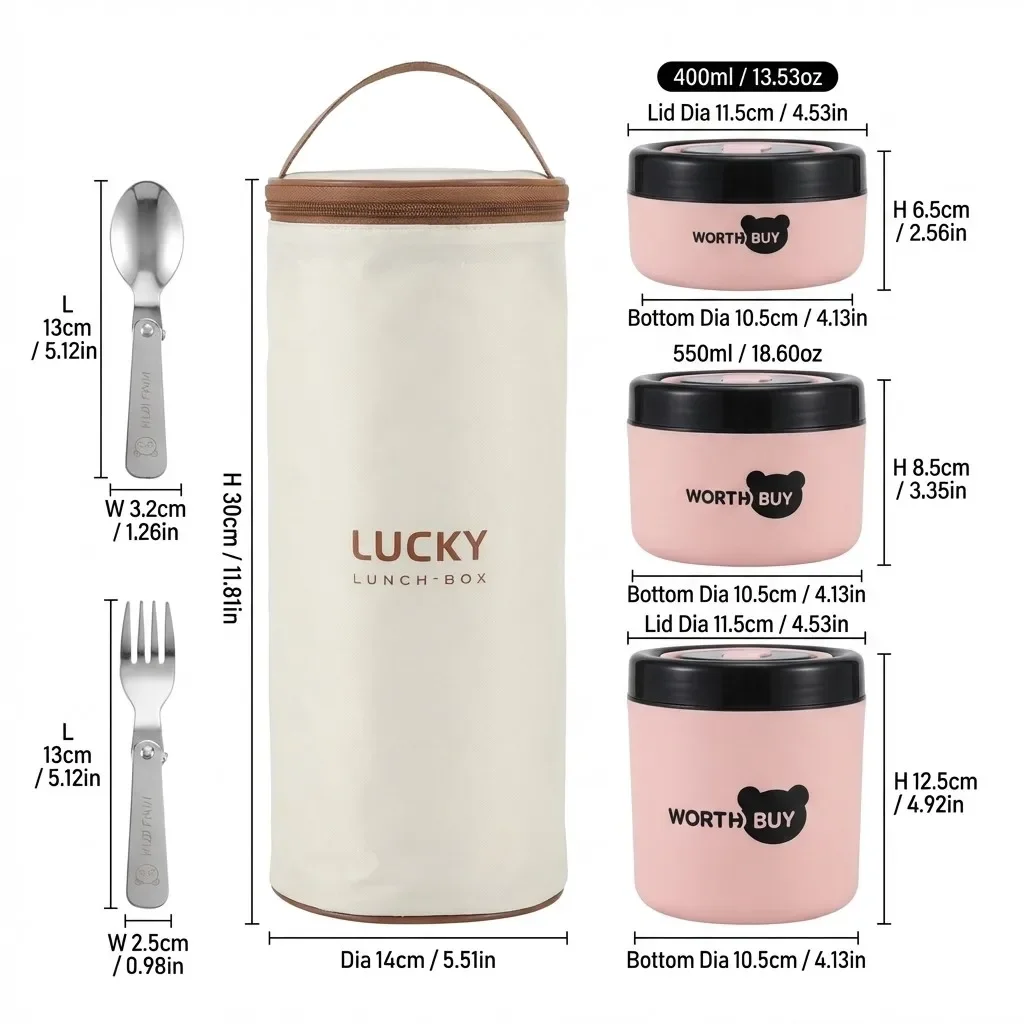 Geïsoleerde lunchbox van 304 roestvrij staal met handvat, draagbaar, lekvrij, dubbele laag, bentobox voor kinderen en studenten, magnetronbestendig.