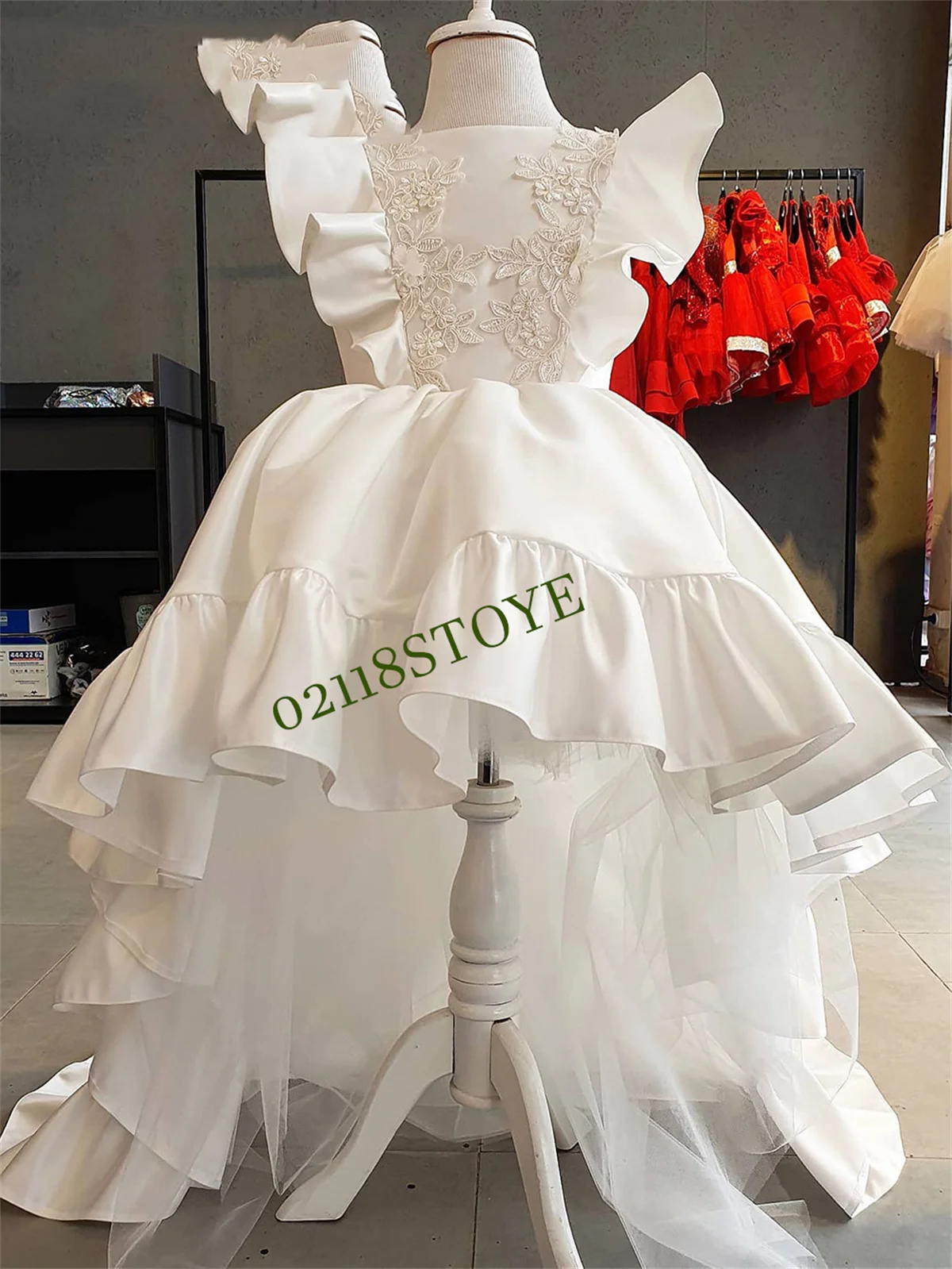 Ivory Flower Girl Dress Puff Sleeves Girls Princess Wedding Party Dress First Communion Gown dresses for girls-flowers