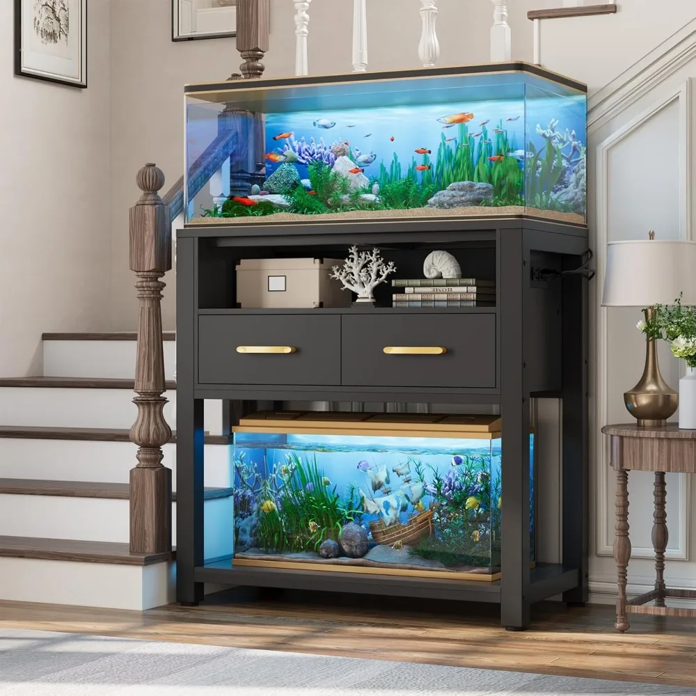 20-29 Gallon Aquarium Stand with Stable Metal Frame & Power Outlet, Heavy-Duty Fish Tank Stand with Waterproof Mat, 550LBS