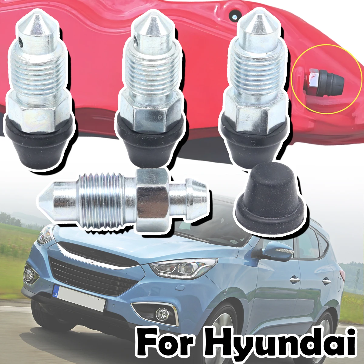 

Front Rear Bleeder Valves and Rubber Dust Caps Left Right Caliper Bleed Nipple Screw Repair Kit For Hyundai i30 Matrix iX35 i20