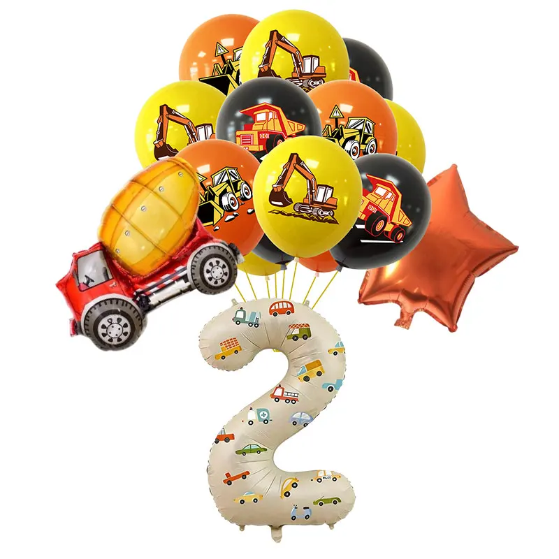 Bagger-Traktor-Thema Geburtstagsbecher Teller Bau-Geburtstagsdekoration Ballon Party-Geschirr Hintergrund-Dekor Zubehör – Detail 12