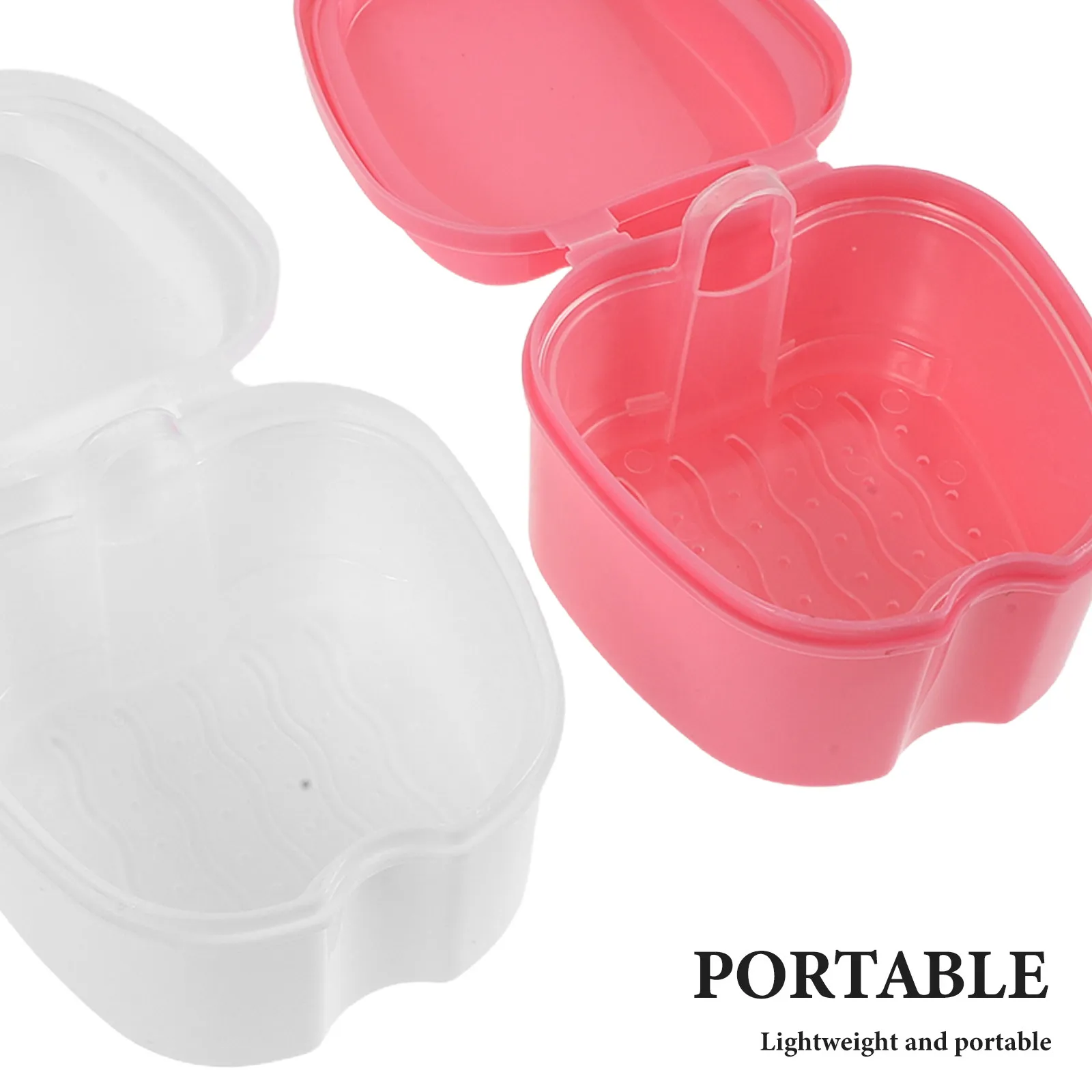 2Sets Denture Soaking Containers Portable Retainer Storage Box False Teeth Case with Brush Dual Layer Holder Travel Retainer