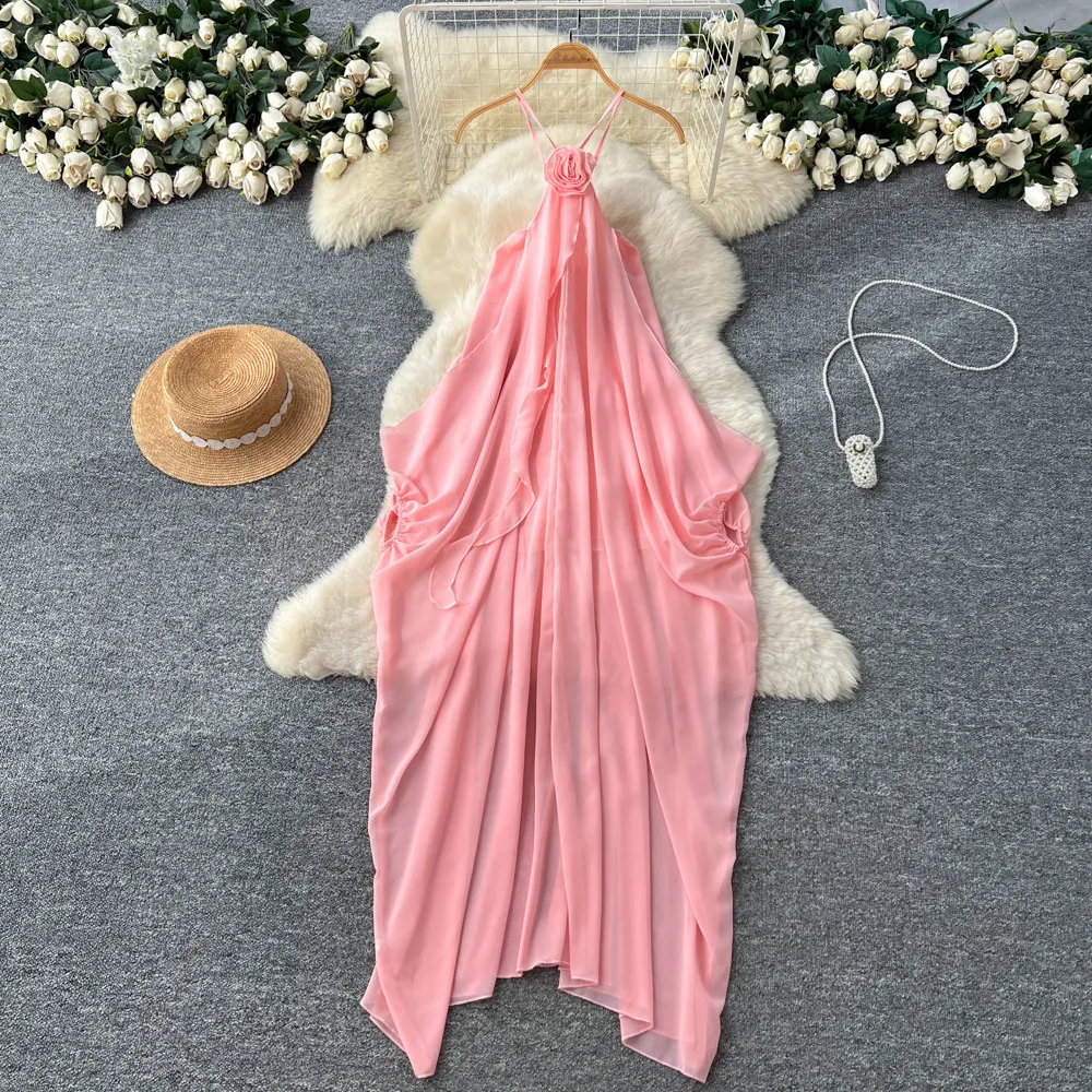 

Шикарное винтажное платье без рукавов с цветочным принтом, свободного кроя, элегантное, в корейском стиле, летнее женское платье в стиле фейрикор, длинное платье.