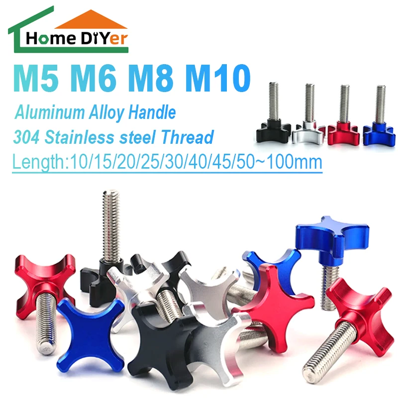 M5 M6 M8 M10*10mm to 100mm Stainless Steel Thread Aluminum Star Plum Bakelite Hand Tighten Thumb Screw Knob Tightening Screw Bol