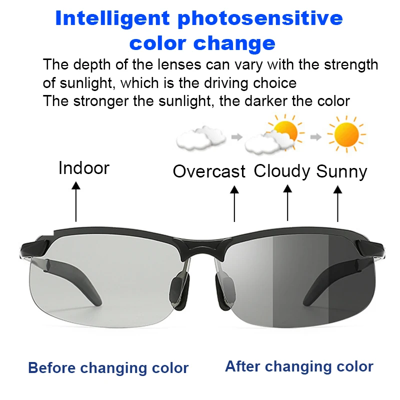 Photochromic Sunglasses Men Polarized Driving Glasses women Change Color Sun Glasses Day Night Vision Driver\'s Eyewear