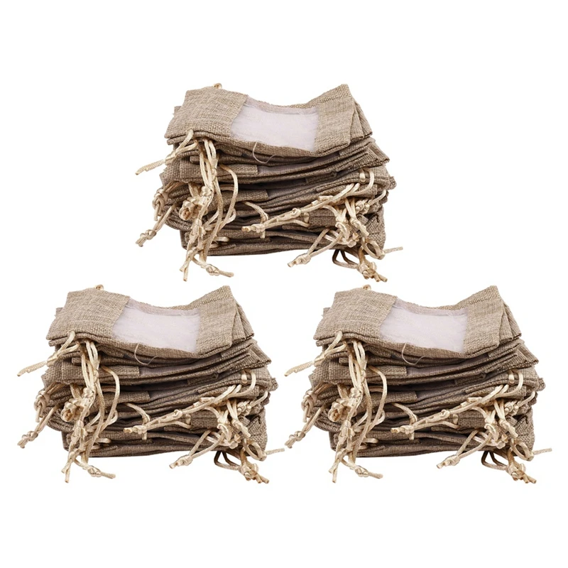 

90Pcs Flax Organza Bags Burlap Drawstring Pouch Christmas Gifts Bag Wedding Party Bags For Coffee Beans Candy Makeup