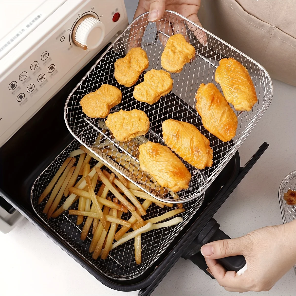 Stainless steel compartment string rack stainless steel baking net air fryer multi-layer rack baking basket stackable steaming