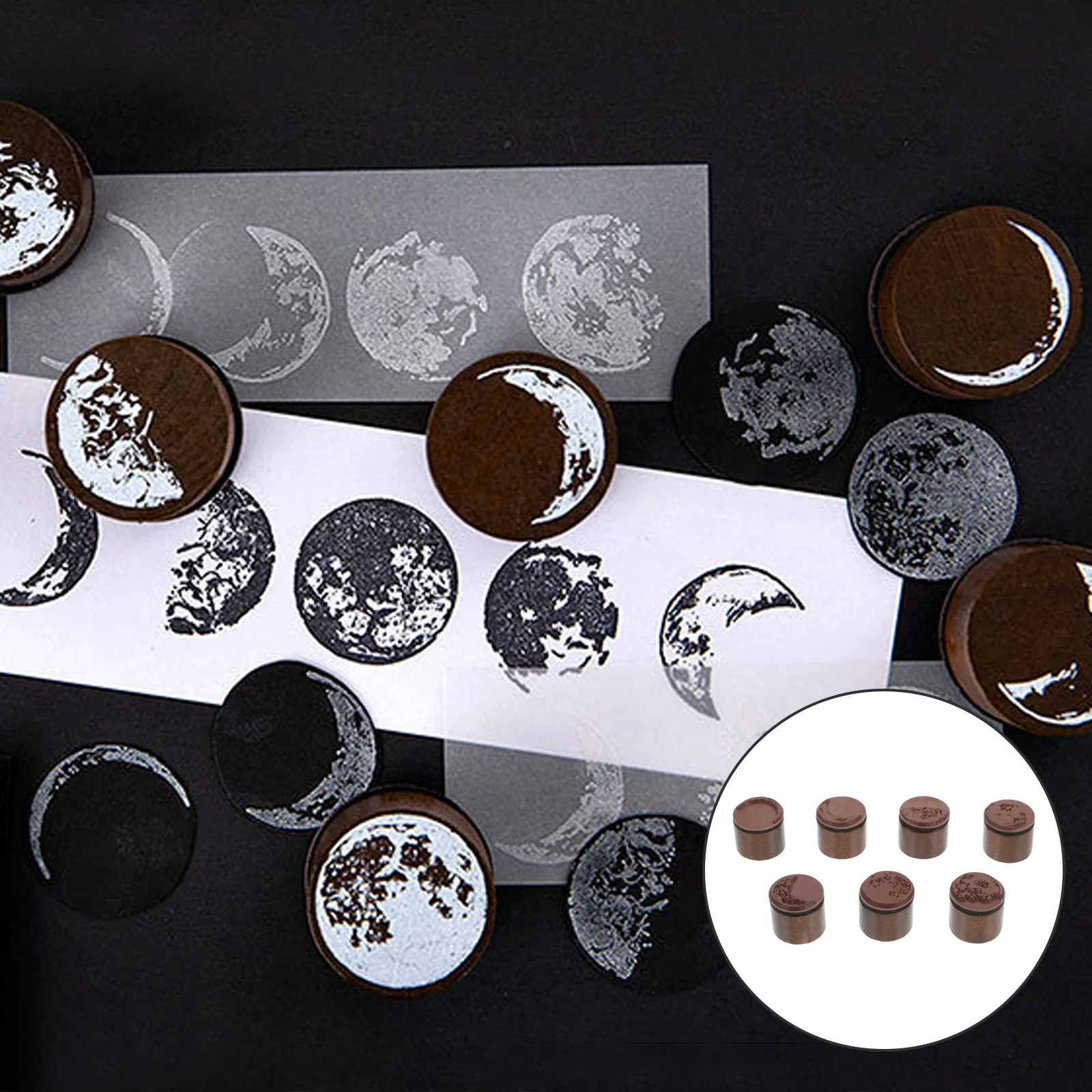 

7Pcs Moon Theme Wooden Stamps Creative DIY Scrapbook Stamp Set Handmade Decorative Wood Stamp for Journaling Card Crafting