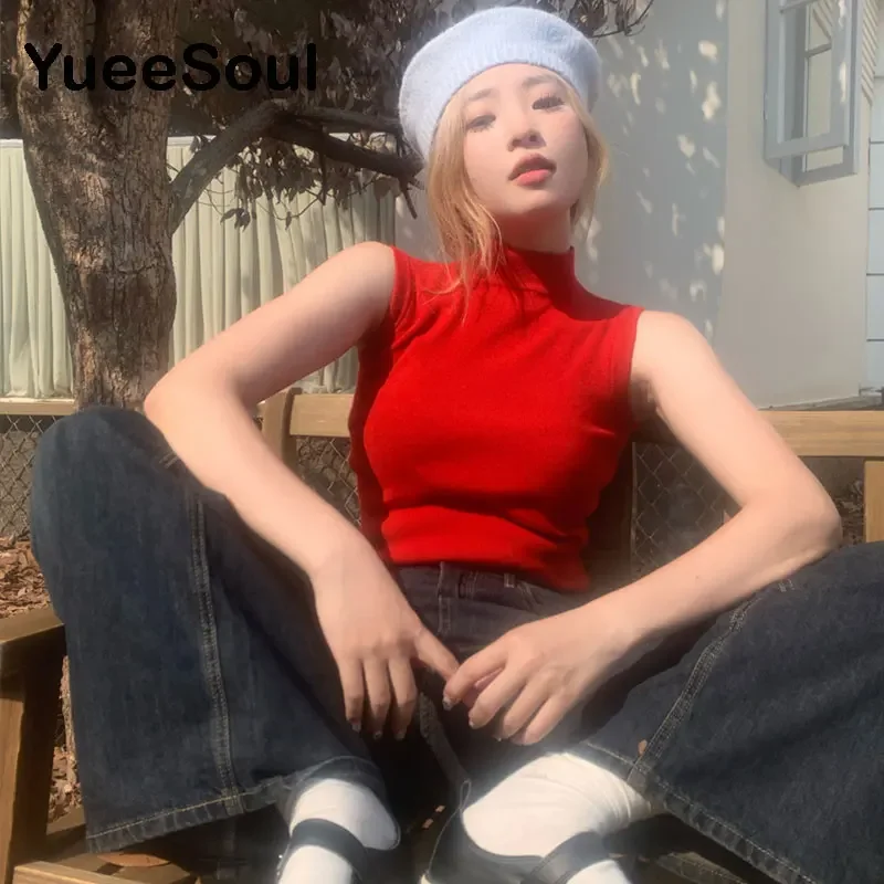 Red Crop Tops Sleeveless Casual Tank Tops 2023 Summer New Fashion Y2K Aesthetic Vintage Sexy High Street Camis Women\'s Clothing