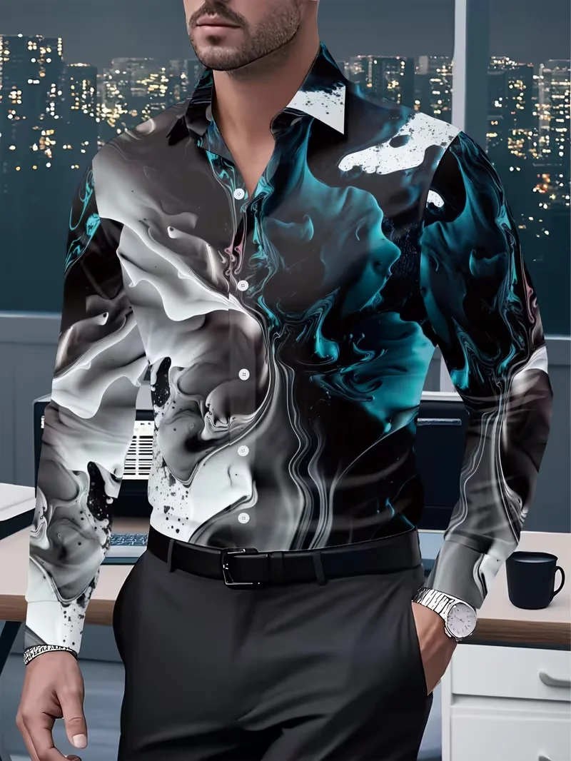 New Men's Long Sleeve Shirt 3D Flower Love Printed Ethnic Shirt Street Casual Comfortable Fit Shirt Top