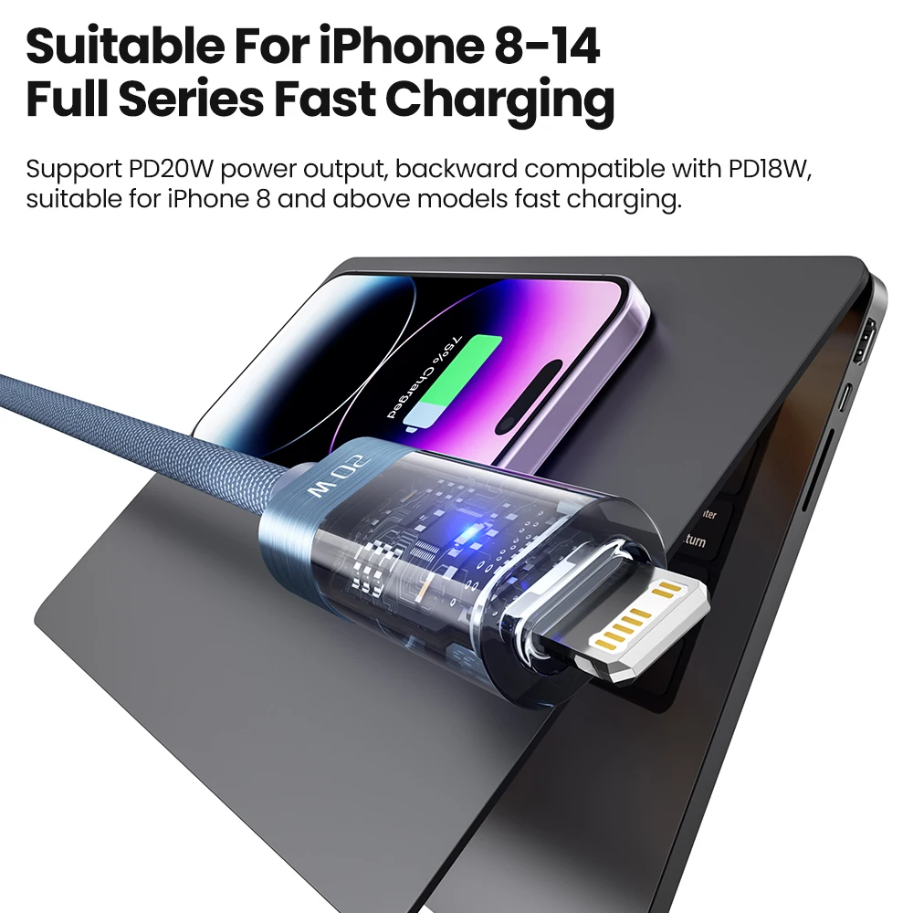 كابل Toocki PD 20 وات من النوع C لهاتف iPhone شحن سريع كابل بيانات إيقاف التشغيل التلقائي لأجهزة Airpods iPhone 14 13 12 11 ProMax Plus iPad