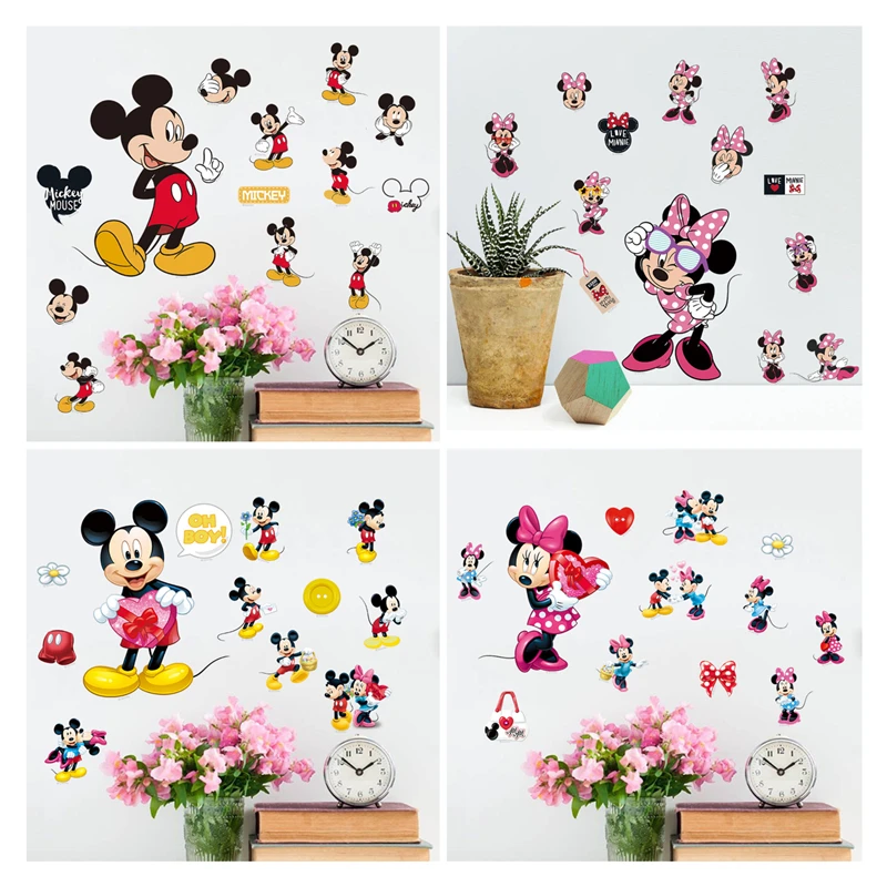 Small Size Mickey Minnie Mouse Baby Home Decals Wall Stickers For Kids Room Baby Bedroom Wall Art Nursery Amusement Park Poste