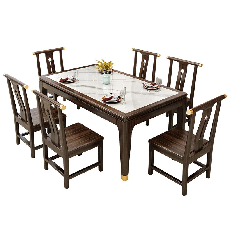 

New Chinese style, ebony solid wood, dining table and chair combination, living room rectangular household