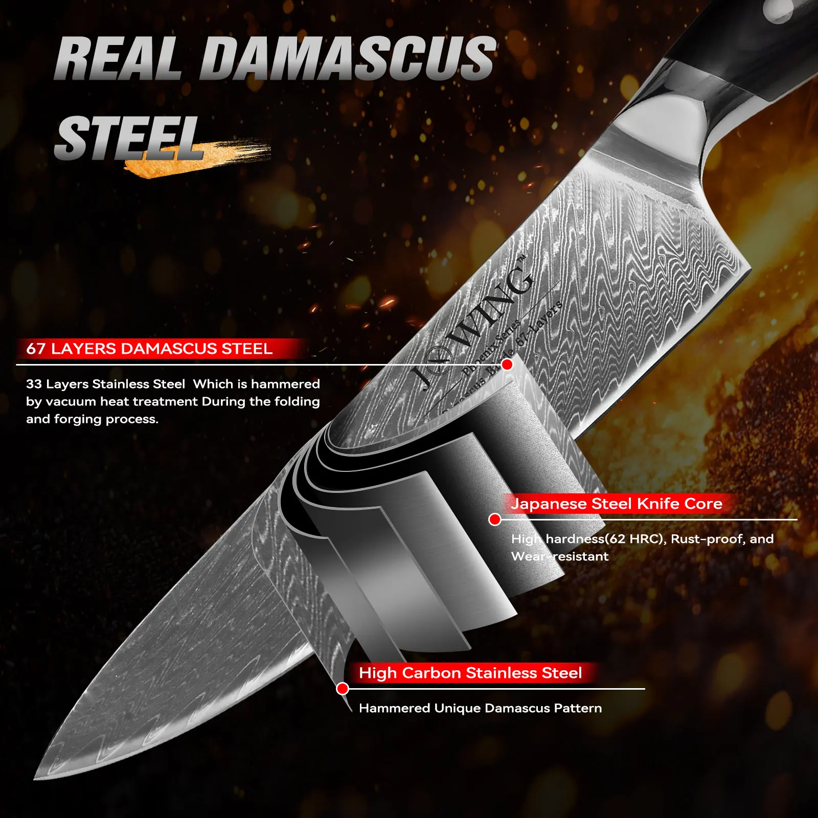 Specialized Damascus steel kitchen knife 67-layer chef's meat slicer Western chef's knife, kitchen cooking knife, Japanese knife