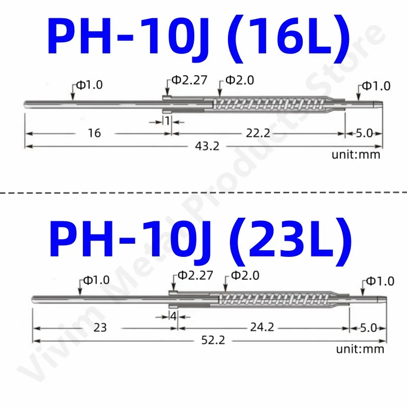 20/50PCS PH-10J 16L 23L Length 52.2mm PCB Spring Test Probe ICT Test Pin For PCB Test J Head Straight Round Tip Head Dia 1.0mm