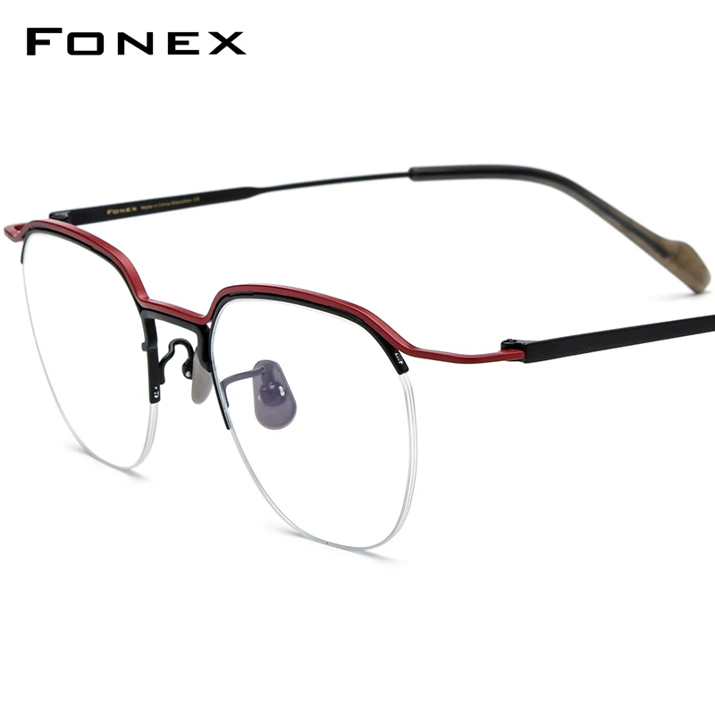 

FONEX Pure Titanium Eyeglasses Frame Men 2024 New Semi Rimless Square Glasses Women Half Rim Eyewear F90036