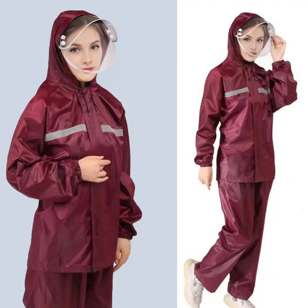 Reflective Rain Jacket Adults Waterproof Rain Suit Set High Visibility Reflective Outdoor Hooded Jacket Trouser for Men