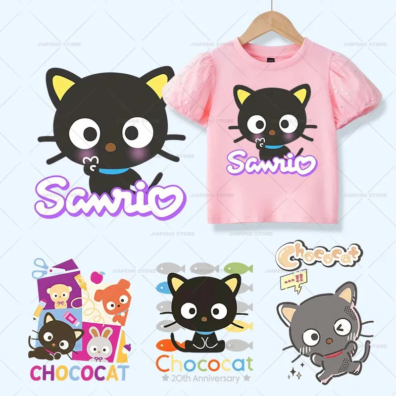 Chococat Printed Stickers Iron on Heat Transfers For Clothes Cartoon Cute Sanrio Thermal on Kids T-shirt Appliques Decor DIY