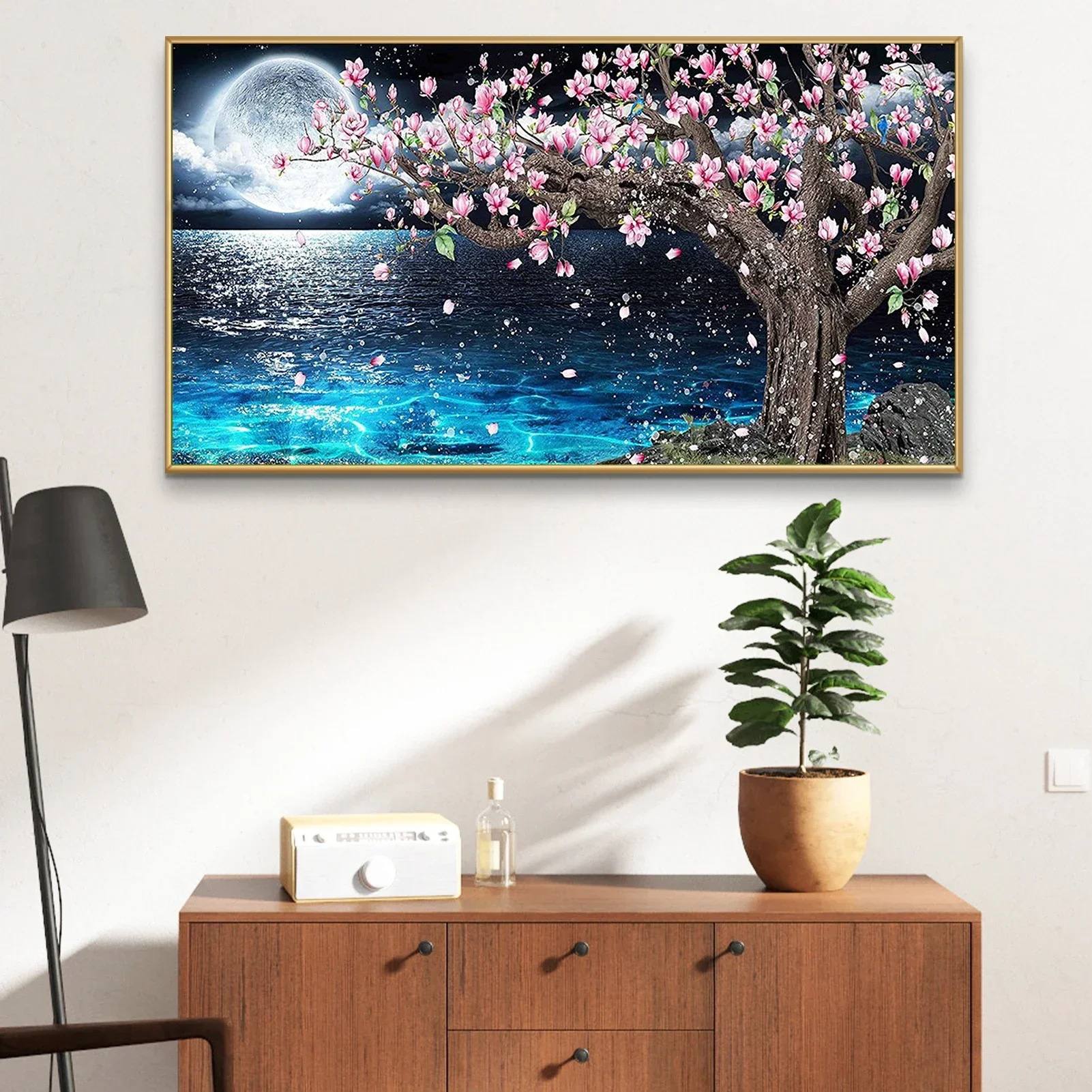 Dipingi con i numeri Kit per adulti luna mare, pittura a olio digitale acrilica fai da te arte su tela decorazione della parete regalo senza cornice