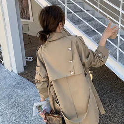 British Style Trench Coat For Women Spring Autumn Lapel Long Khaki Overcoat Casual Long Sleeve Waistband Windbreaker Female