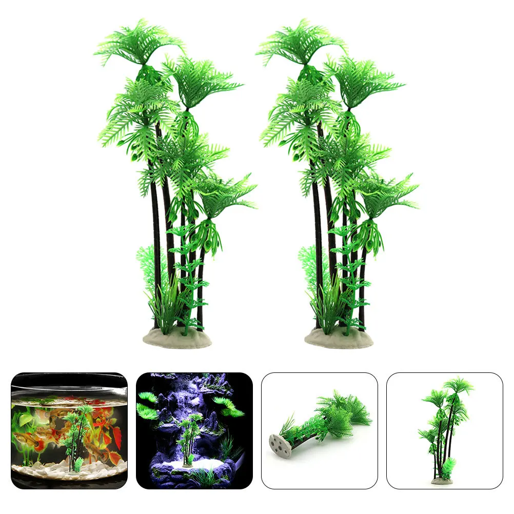 

2Pcs Aquarium Decor Coconut Tree Artificial Trees Plastic Wear-Resistant Decorative Fish Tank Landscape Coconuts Tree Supply