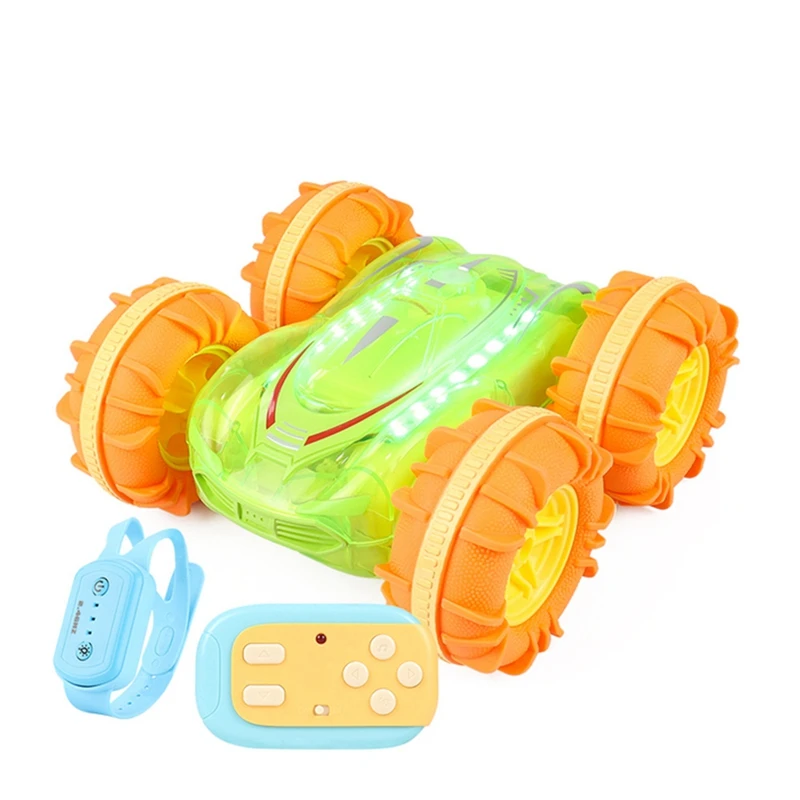 2.4G RC Stunt Car Transparent Light Amphibious Vehicle Double Sided Stunt RC Car Gesture Rolling Toys For Kids