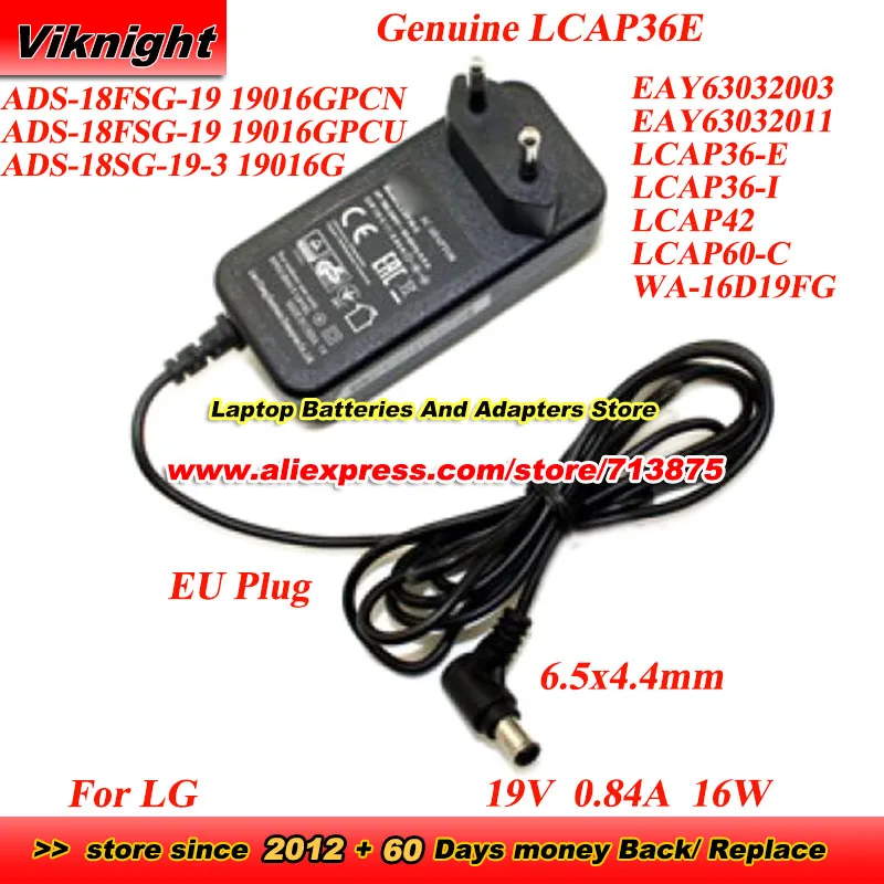 Genuine US EU UK Plug 19V 0.84A 16W AC Adapter for LG ADS-18FSG-19 19016GPCN 19016GPCU ADS-25FSF-19 19016EPB-1 LCAP36E Charger