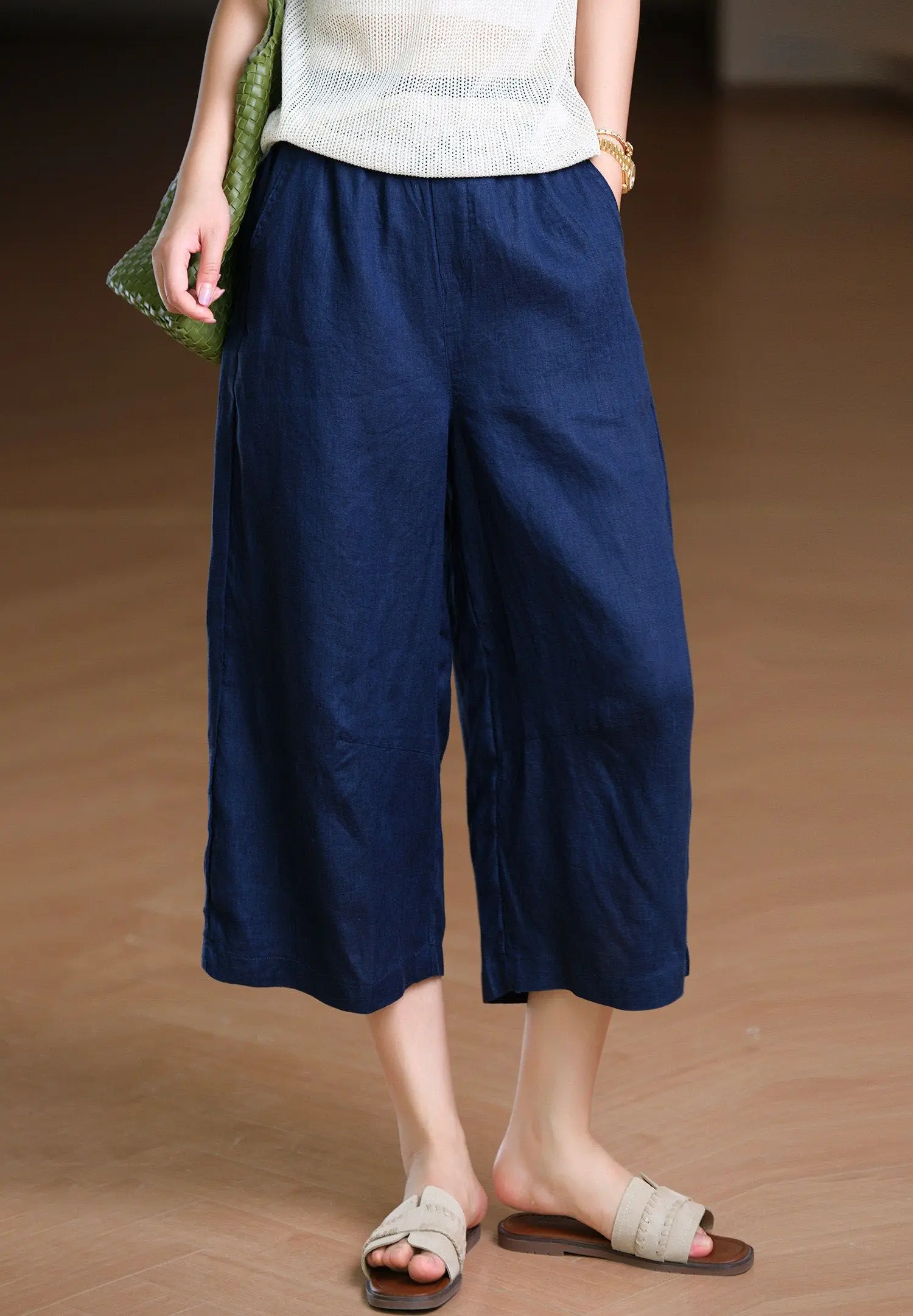 Comfortable Wide Leg Seven-Foot Pants Women's Breathable Cotton Linen Loose Casual Retro All-Match Summer Pants