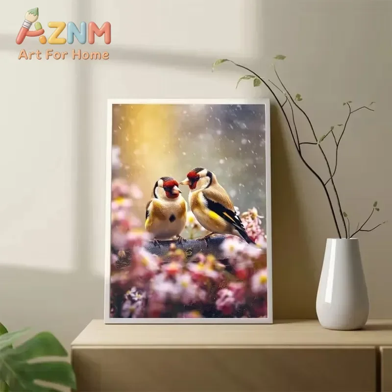 Beautiful Birds Animal Goldfinch Couple with Flower Posters Prints Canvas Painting Wall Art Picture for Living Room Home Decor