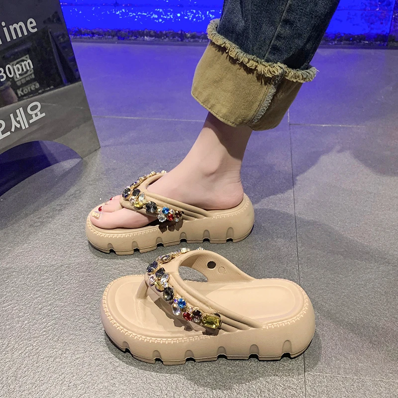 Zapatillas de espiga de tacón medio alto para mujer, sandalias de playa, zapatos casuales de moda, accesorios para exteriores, Verano