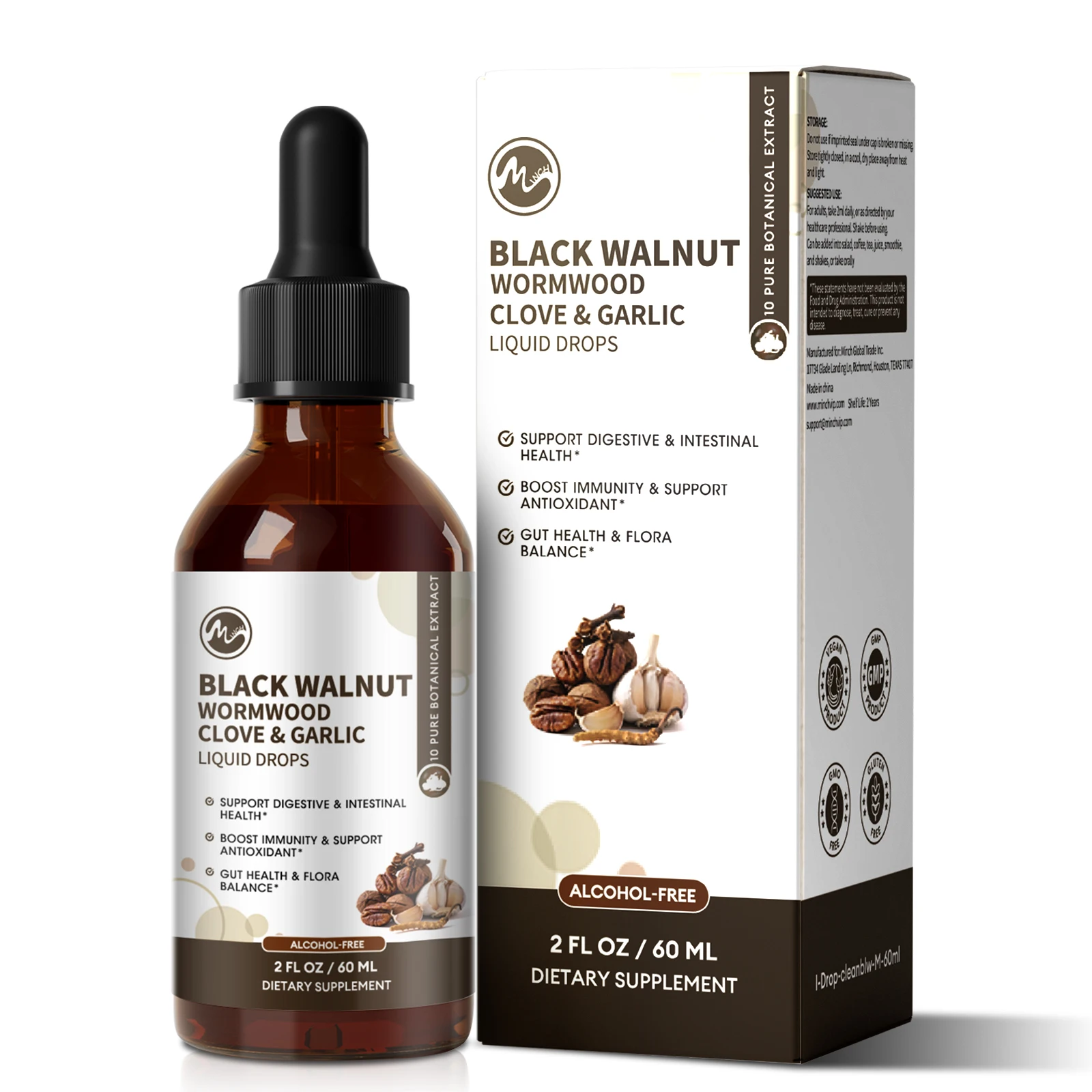 

Minch Black Walnut Wormwood Drop,Rapid Gut Cleanse &Digestive Health with Clove Garlic Delivery 98% Absorption,Vegan Gluten-Free