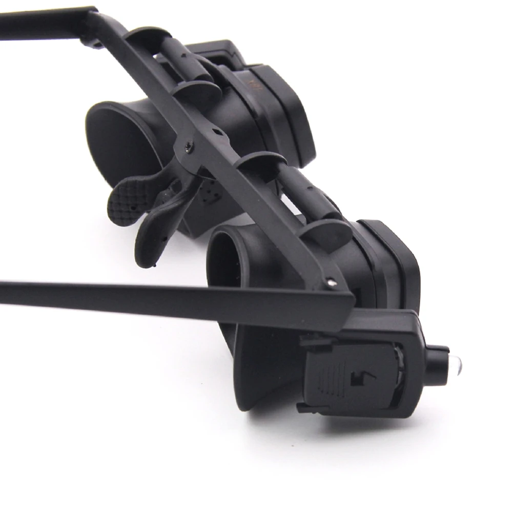 LEDライト付きヘッドバンド拡大鏡、ジュエリー、時計の修理、はんだ付け、拡大鏡、ルーペ、溶接メガネ、黒、24倍