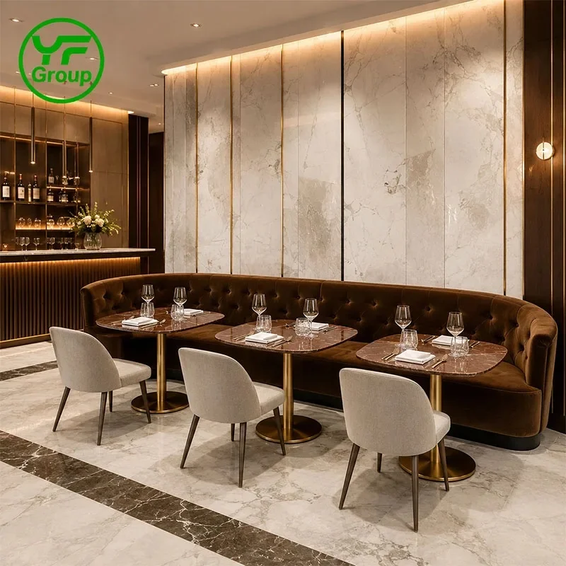 Wholesale Custom Corner Modern Wooden Velvet Booth Seating Restaurant Furniture Table Chair Set Cafe Hotel