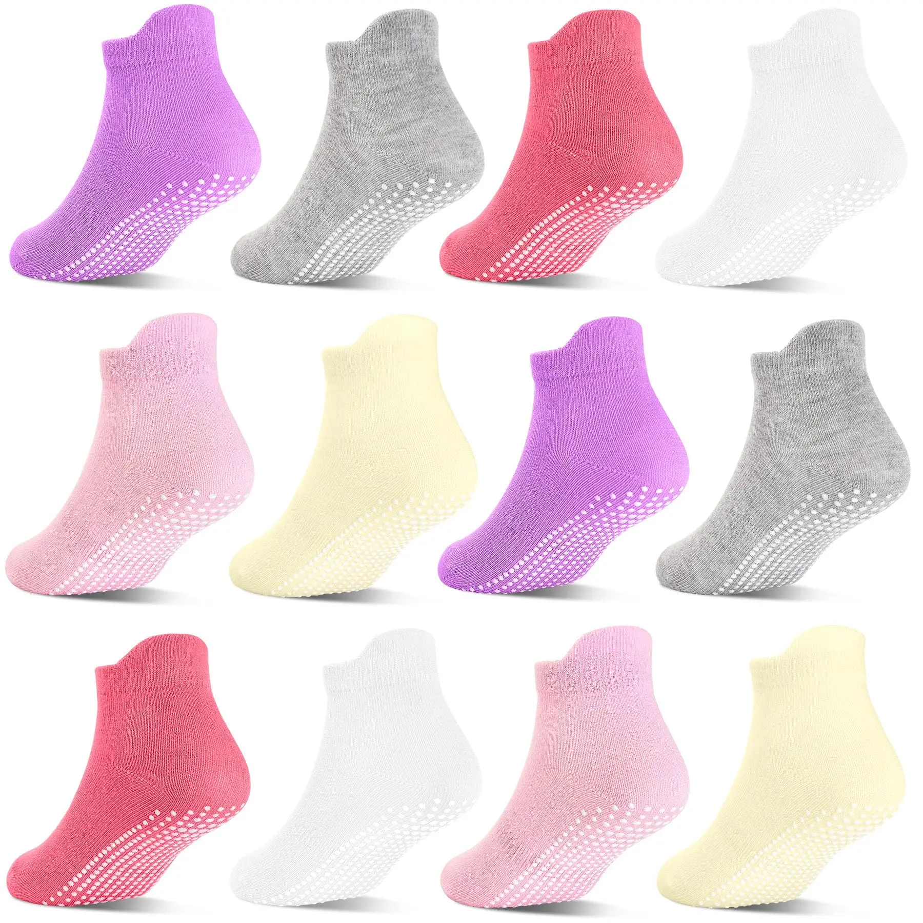 Toddler Non Slip Socks with Grips, Boys Girls Ankle Socks, for Kids Children 6 Months-7 Years Old 12 Pairs