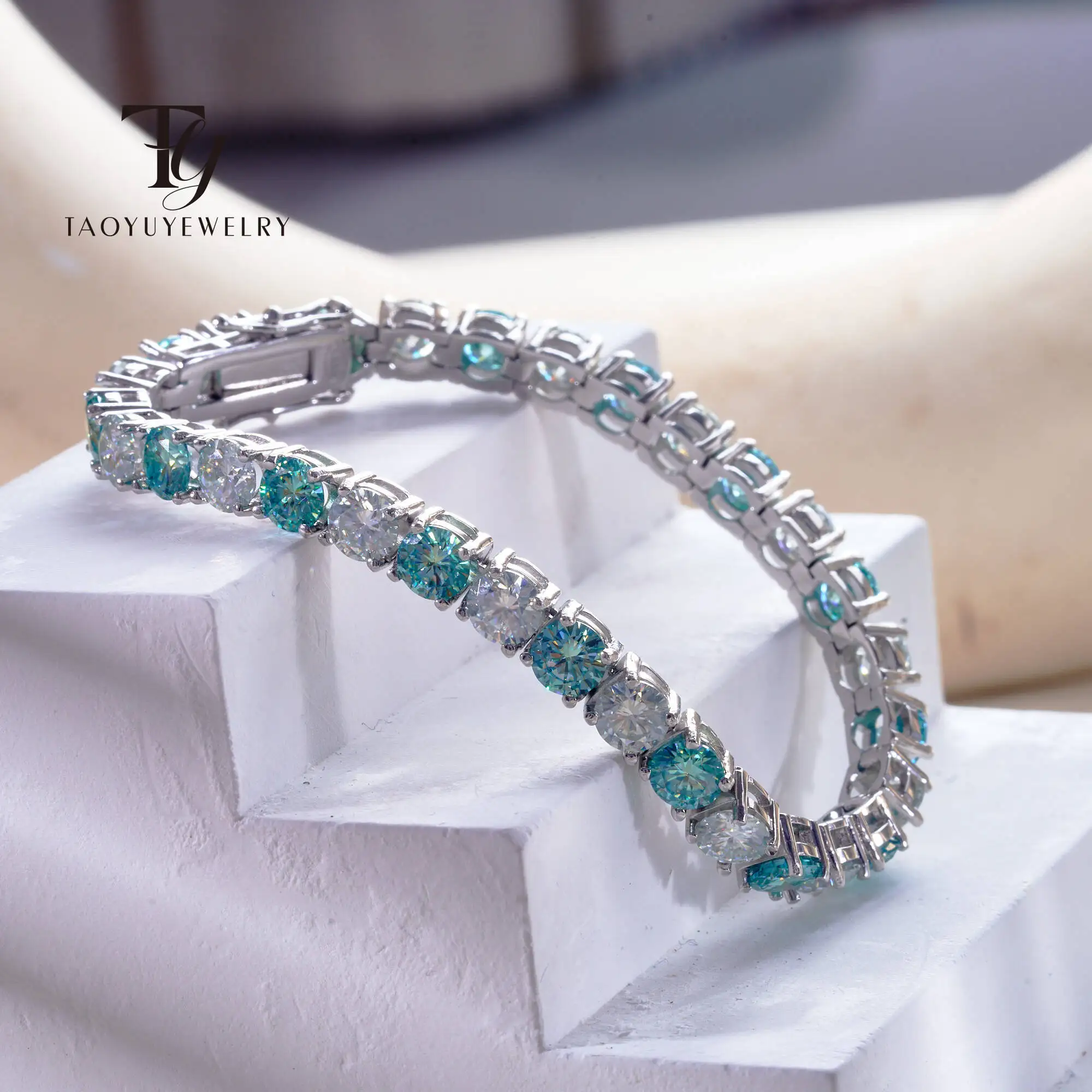 

Classic 5mm Blue And White Moissanite Tennis Bracelet Lab Diamond Wedding Jewelry 925 Silver Original GRA for Women And Men gift