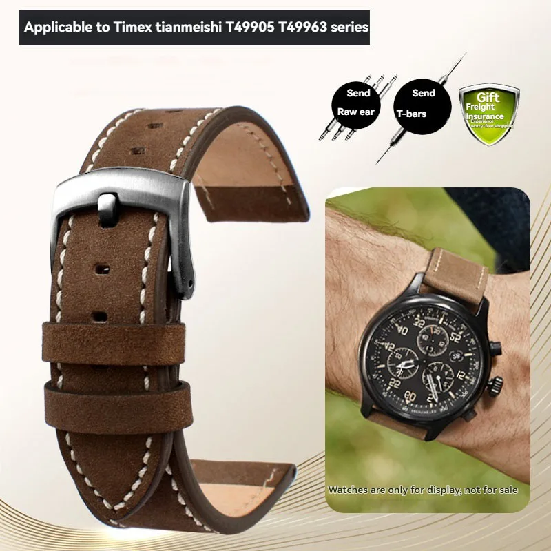 Para timex t49905 t49963 t49953 tw4b01900 série pulseira de couro genuíno masculino fosco pulseira 20mm 22mm preto marrom