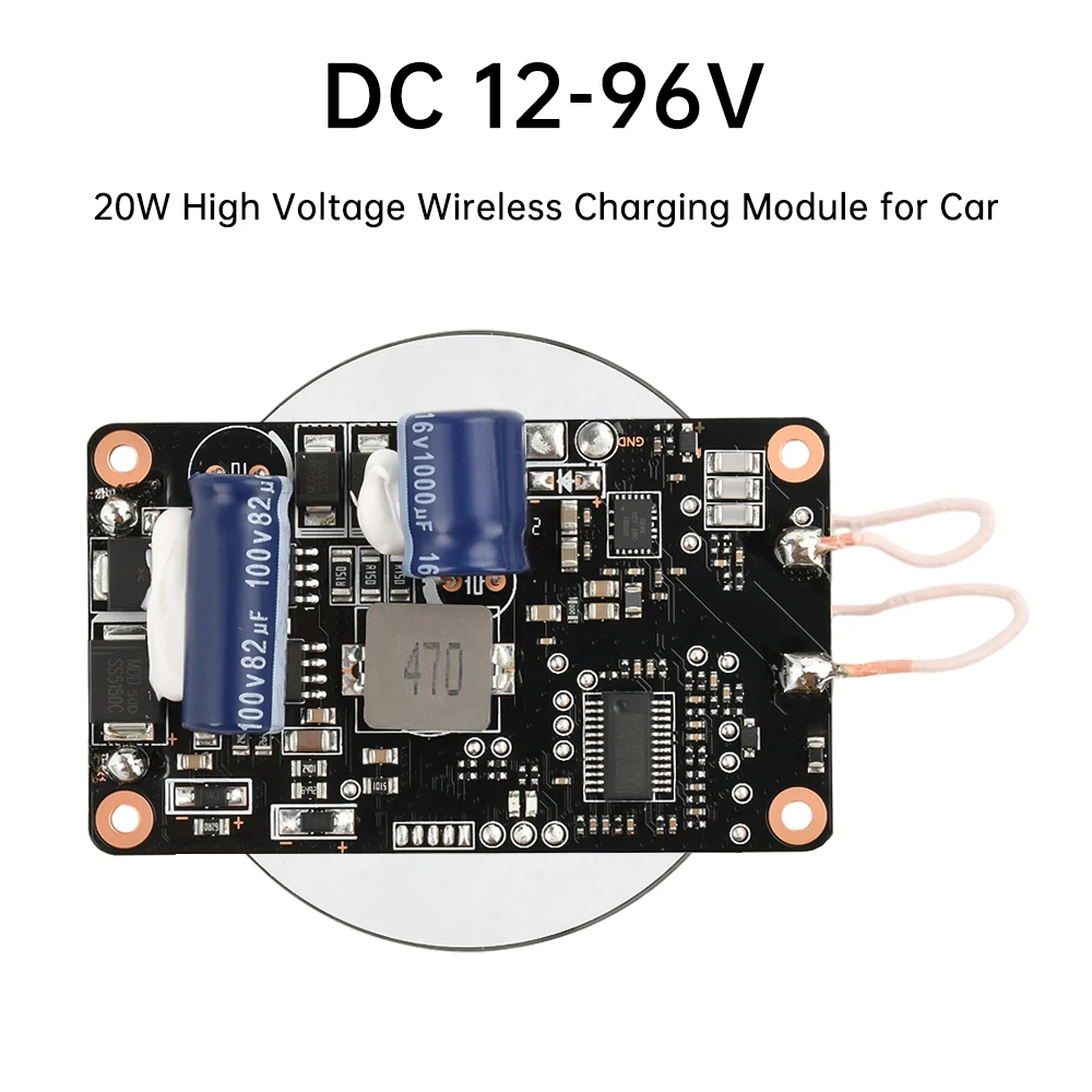

DC12-96V 20 Вт Высоковольтный автомобильный модуль беспроводной зарядки 12 В 24 В 72 В 96 В Беспроводная зарядная плата для мобильного телефона для модификации автомобиля