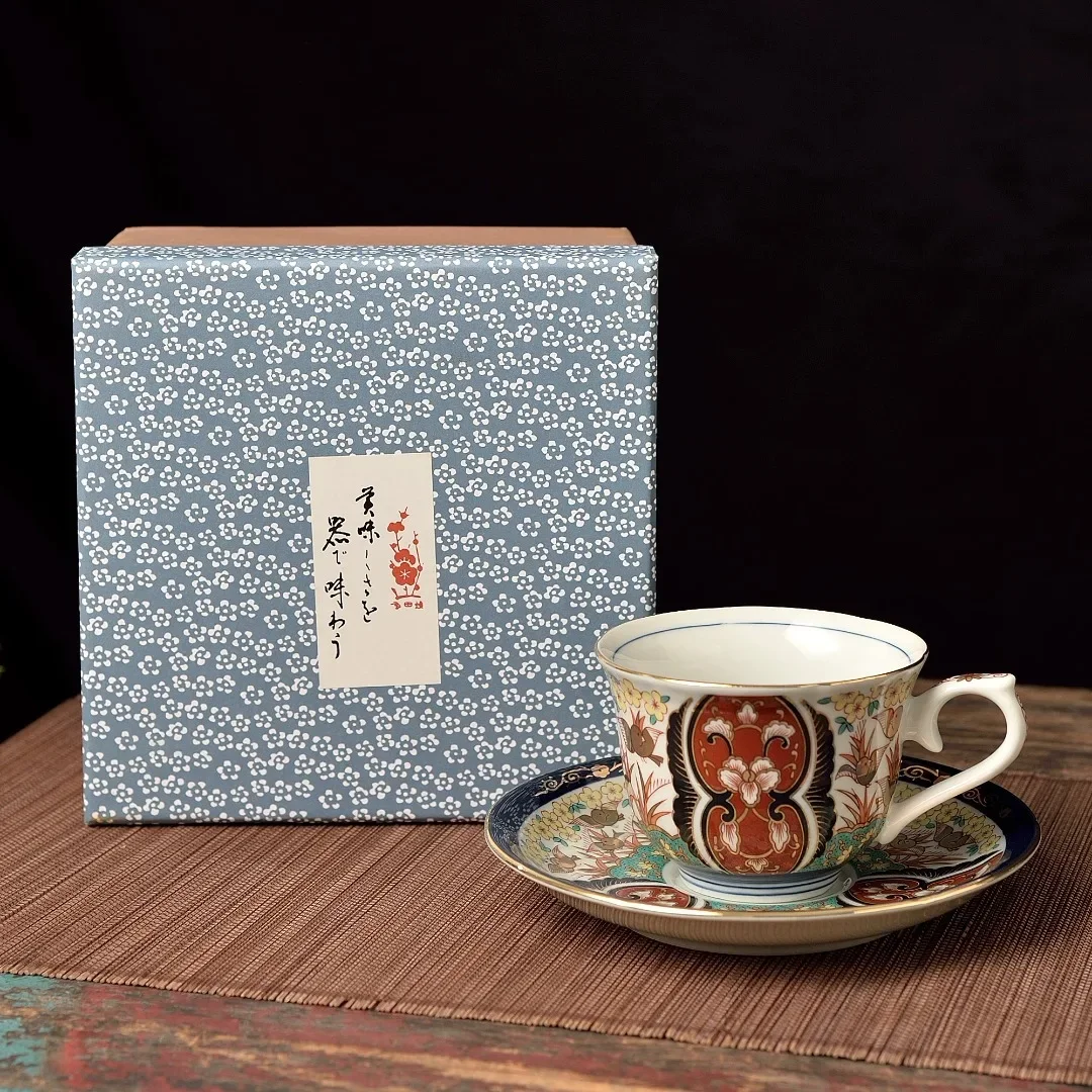 Vintage Imari Porcelain Coffee Mug Cup Saucer Set Japanese Style Tea Cup With Gift Box Retro Ceramic Drinkware Collection